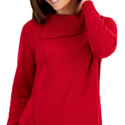 Karen Scott Women's Split Funnel-Neck Sweater - New Red Amore Medium