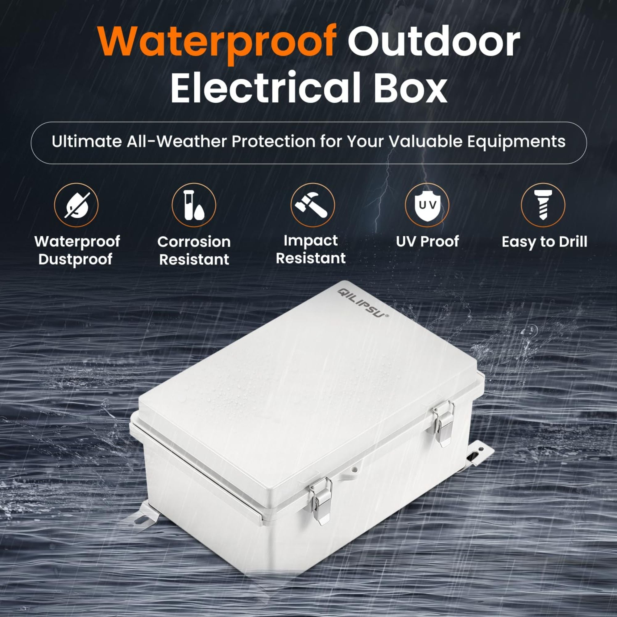 QILIPSU IP67 Waterproof Outdoor Junction Box with Hinged Cover & Mounting Plate – ABS Plastic Project Box, 11.54"x8.39"x5.12"