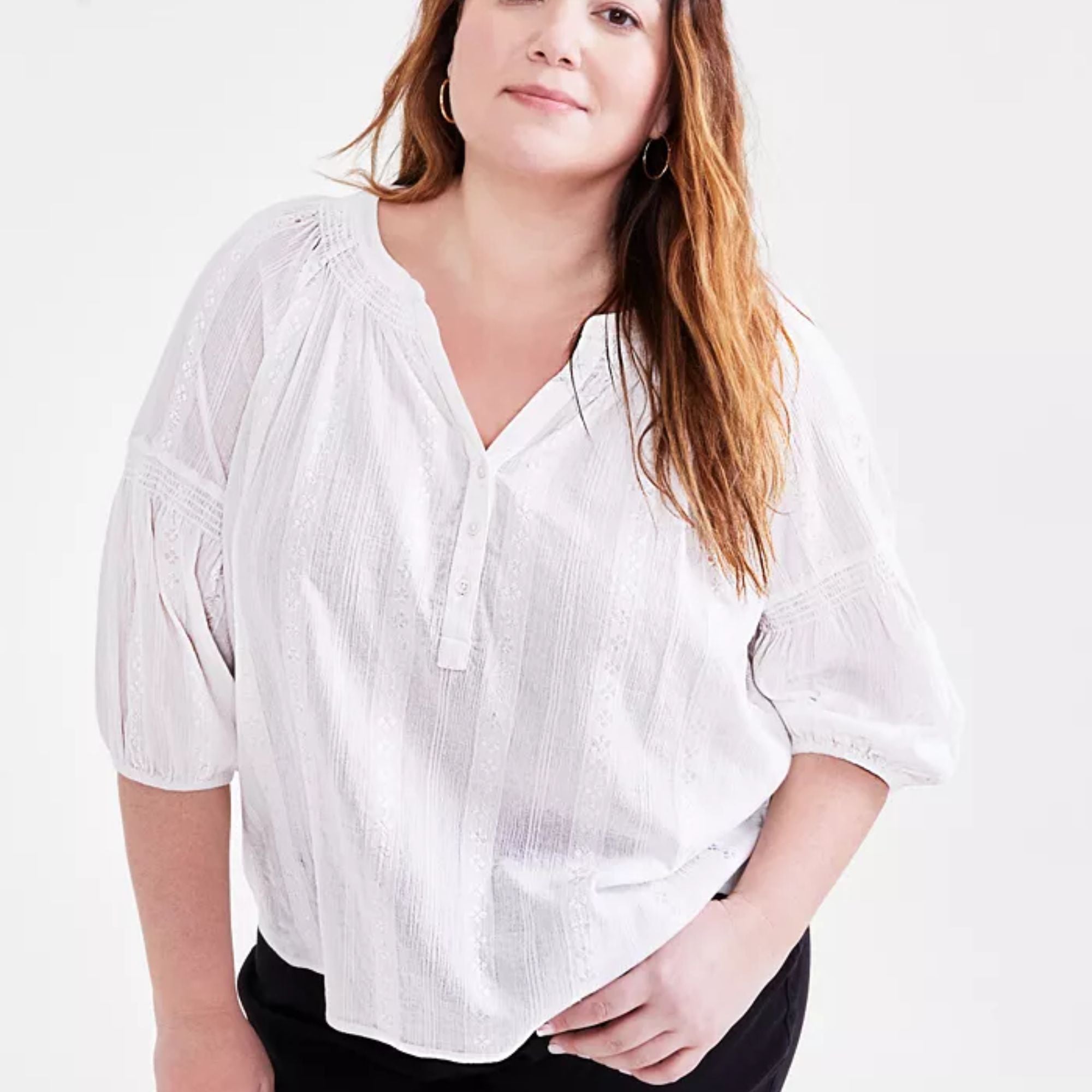 Style & Co Plus Size Woven Split-Neck Top - Shiitake - Size 3X