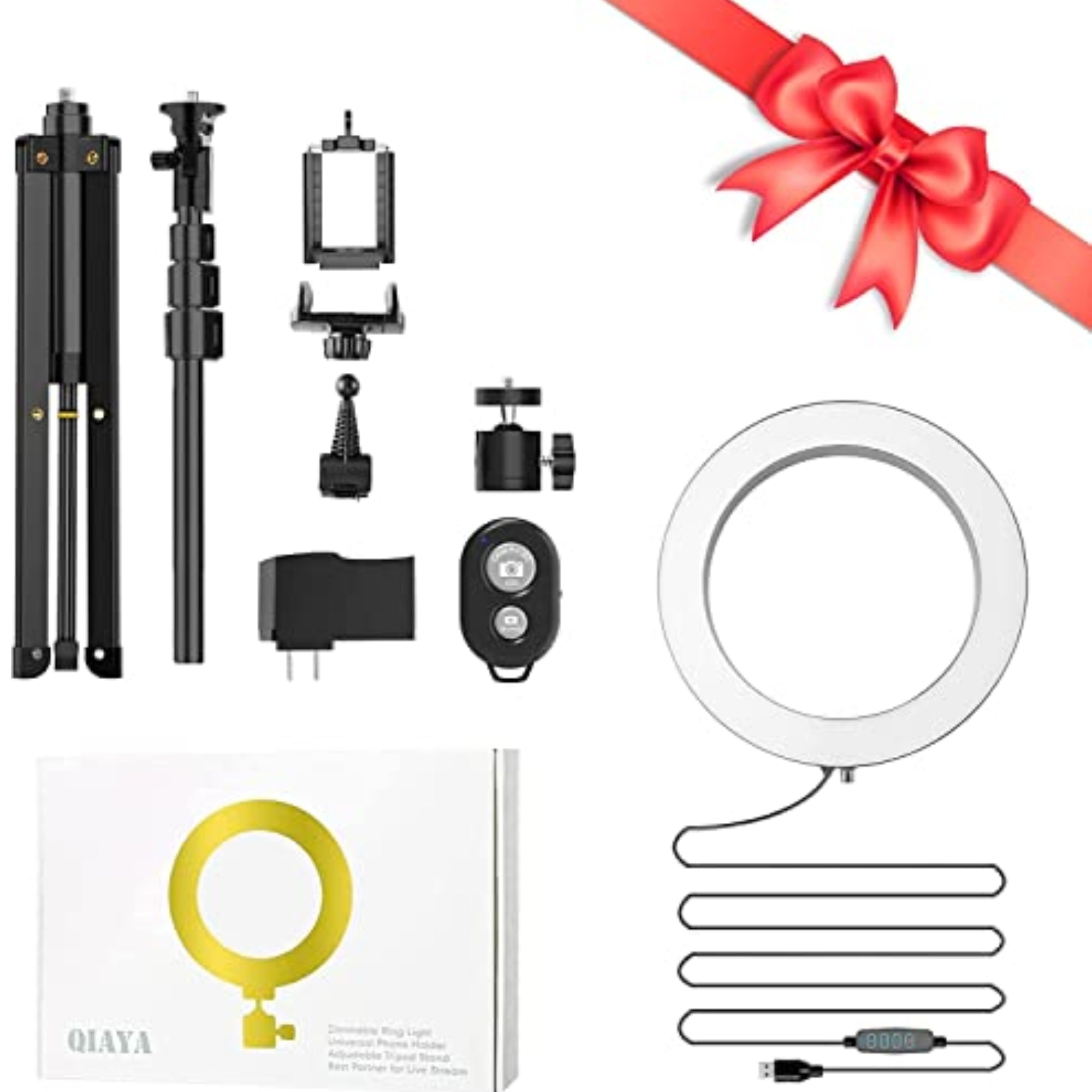 QIAYA 9-Inch Dimmable LED Ring Light Kit with Phone Holder and Tripod