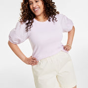 On 34th Trendy Plus Size Puff-Sleeve Knit Top - Pink Bud 0X