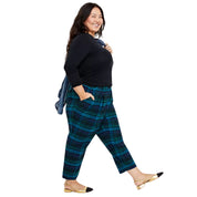On 34th Plus Size Plaid Brushed Relaxed Ankle Pants - Blue Green Combo 3X