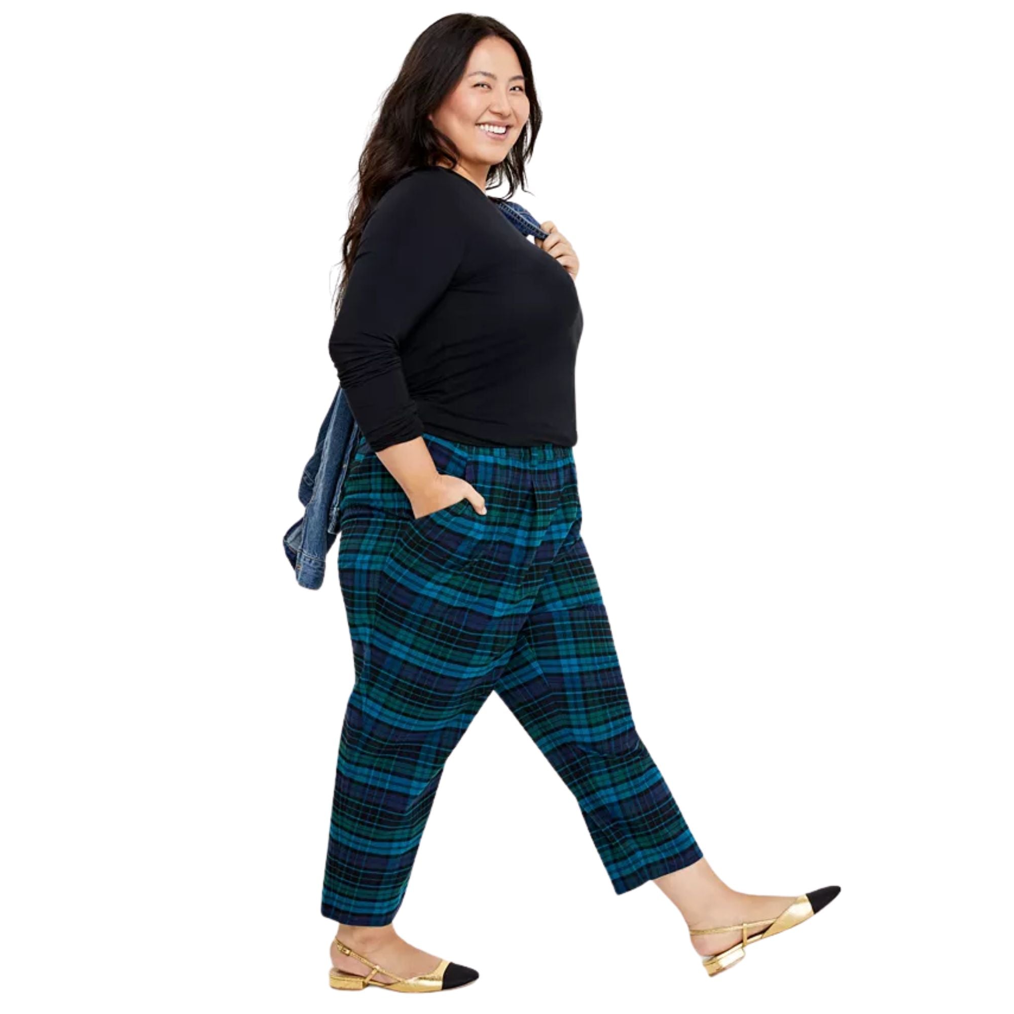 On 34th Plus Size Plaid Brushed Relaxed Ankle Pants - Blue Green Combo 3X