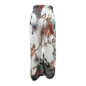 Peacock Print Wide Leg Palazzo Pants, Medium - Multicolor