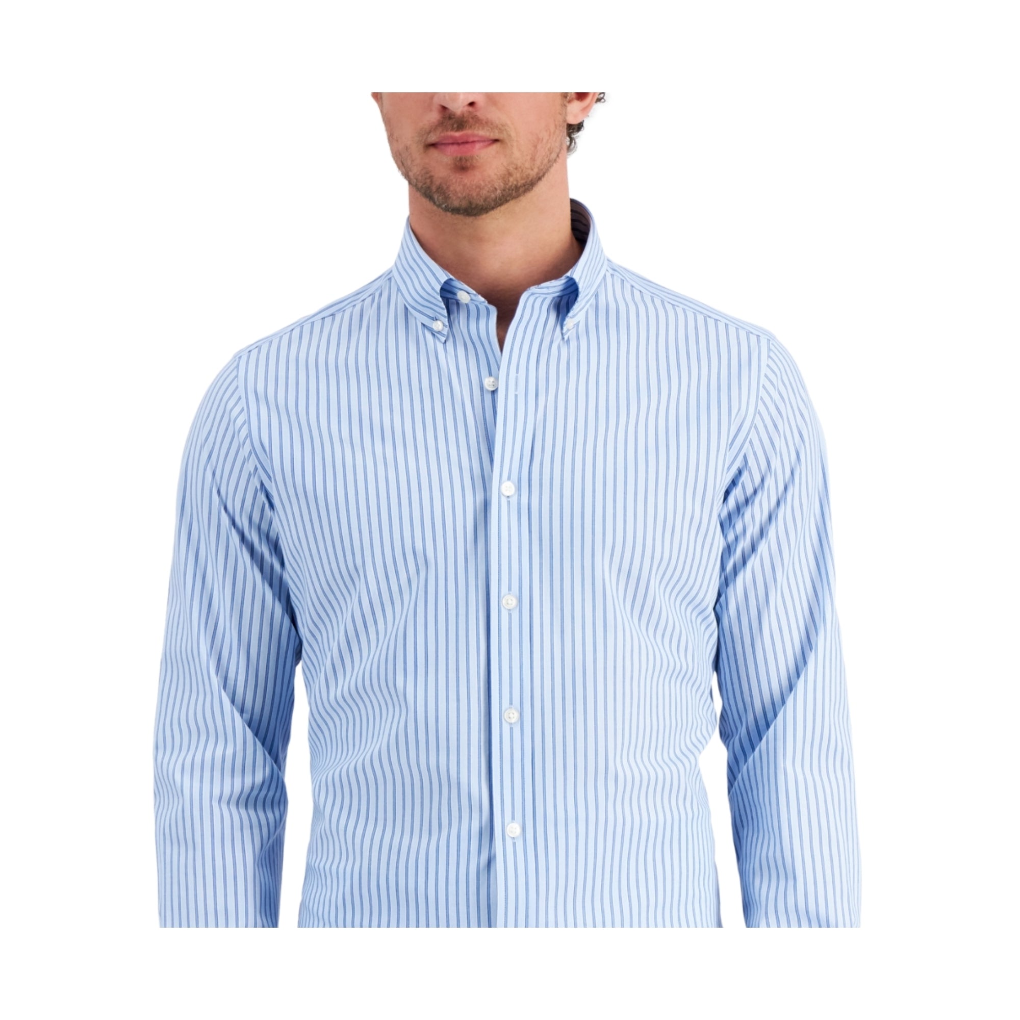 Club Room Men's Striped Slim Fit Dress Shirt – Light Blue Size - XL