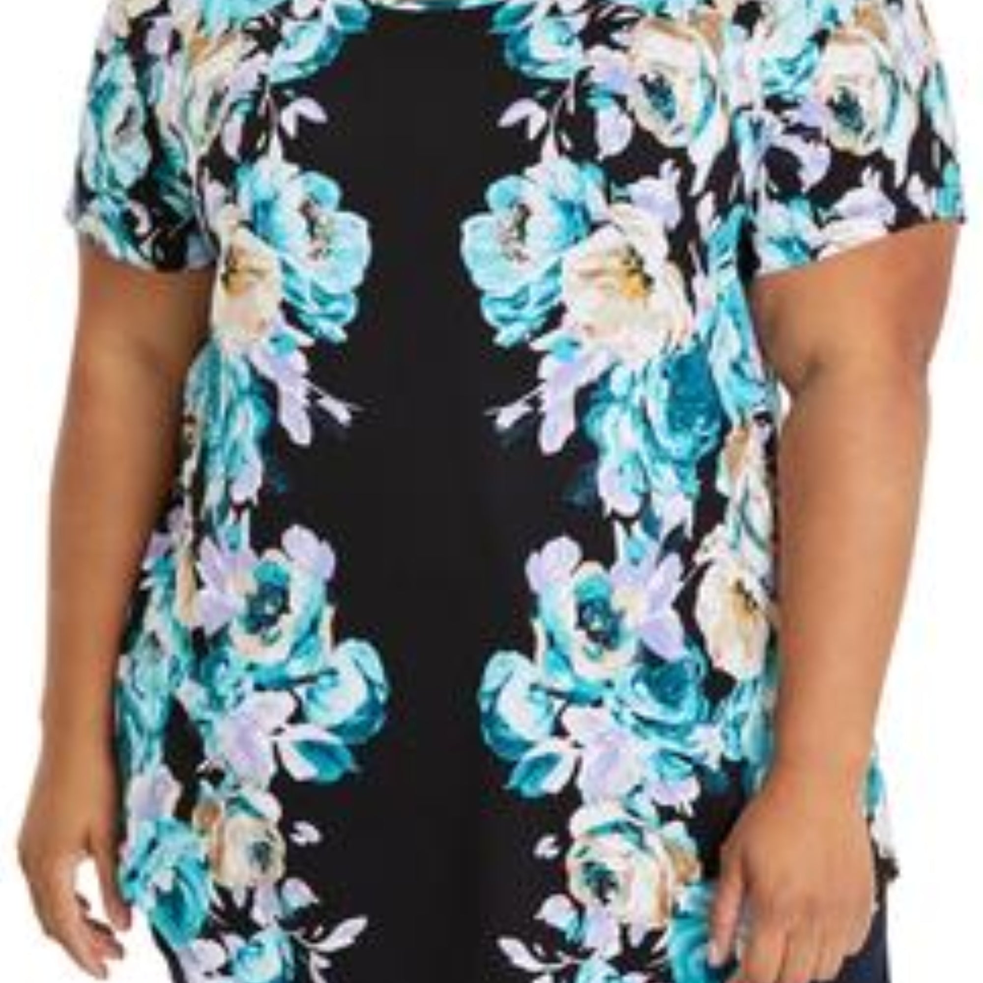 JM Collection Plus Size Garden Dream Scoop-Neck Top – Deep Black Combo, Size - 2X