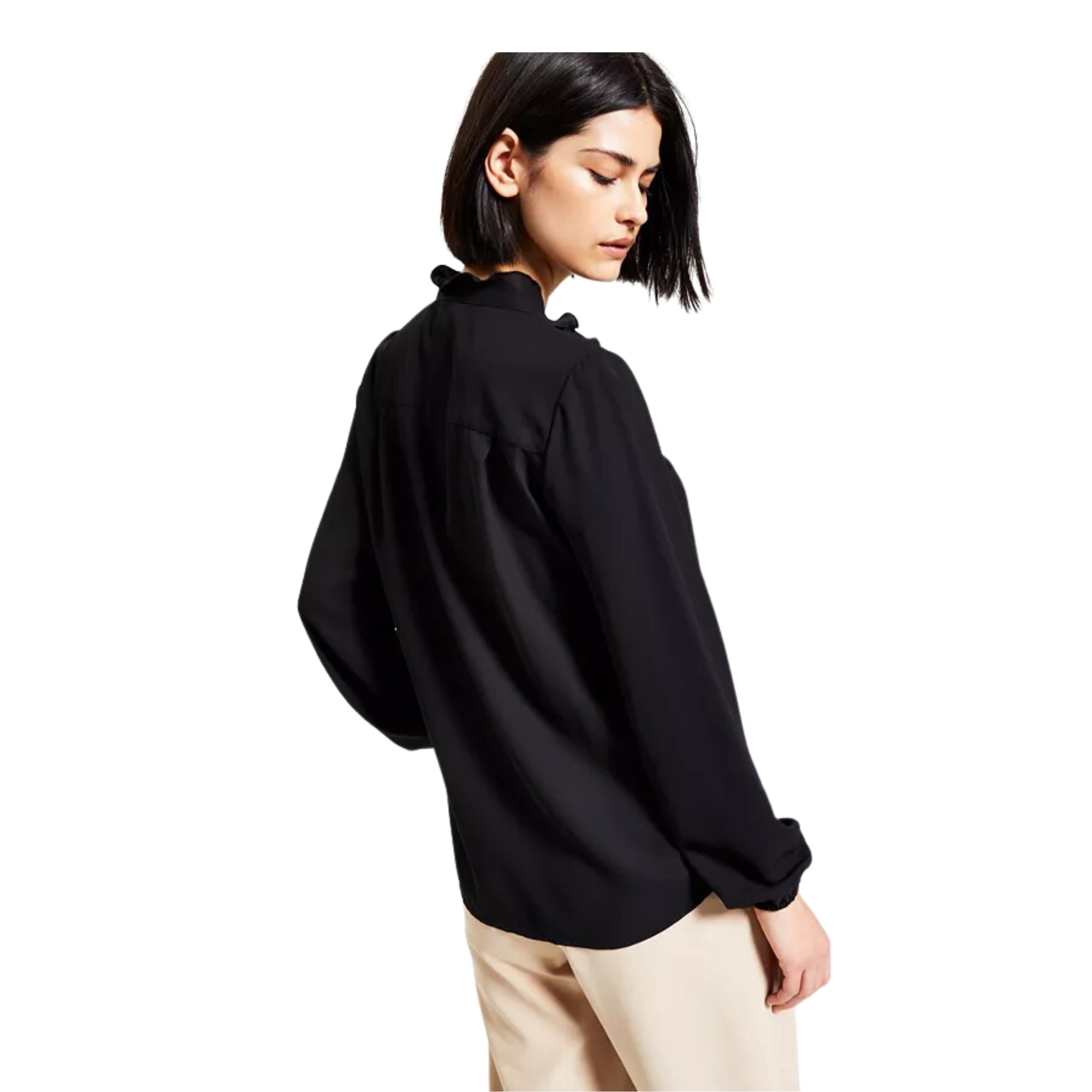 Bar III Women's Plus Size Long Sleeve Ruffled Blouse – Black, Size - L