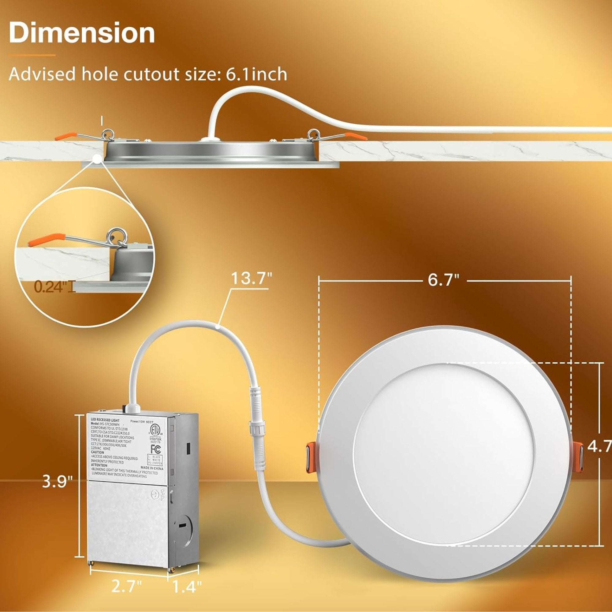 Amico 6 Pack 6-Inch 5CCT LED Recessed Ceiling Lights with Night Light, Ultra-Thin Canless Wafer Downlight, 12W=110W, 1100LM, Dimmable, ETL & FCC