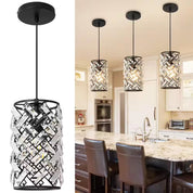 Deyid Modern Metal Luxury 1-Light Black Pendant Light Crystal Shape Chandelier for Kitchen Island