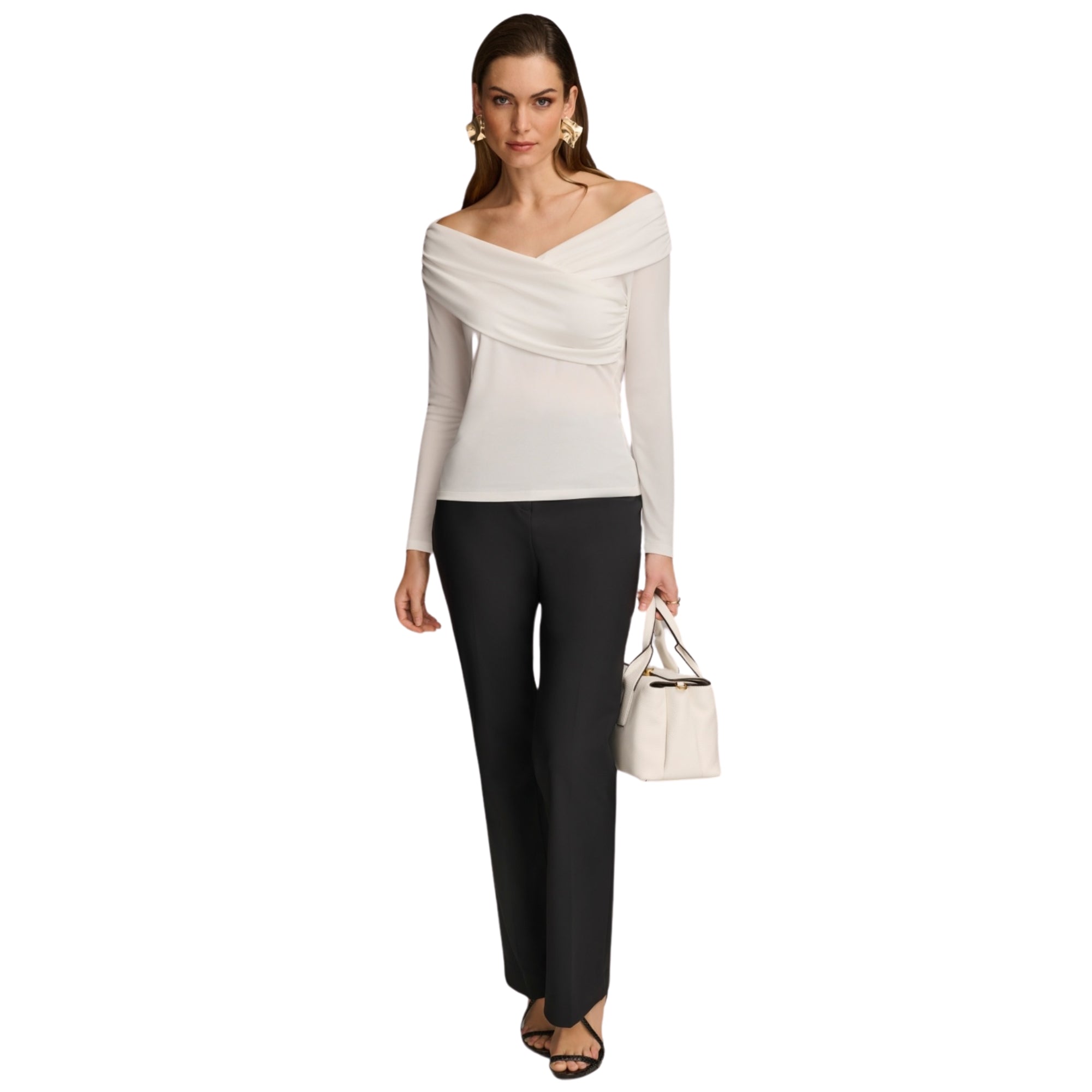 Donna Karan Women's Off-the-Shoulder Long-Sleeve Top – Cream, Size XL