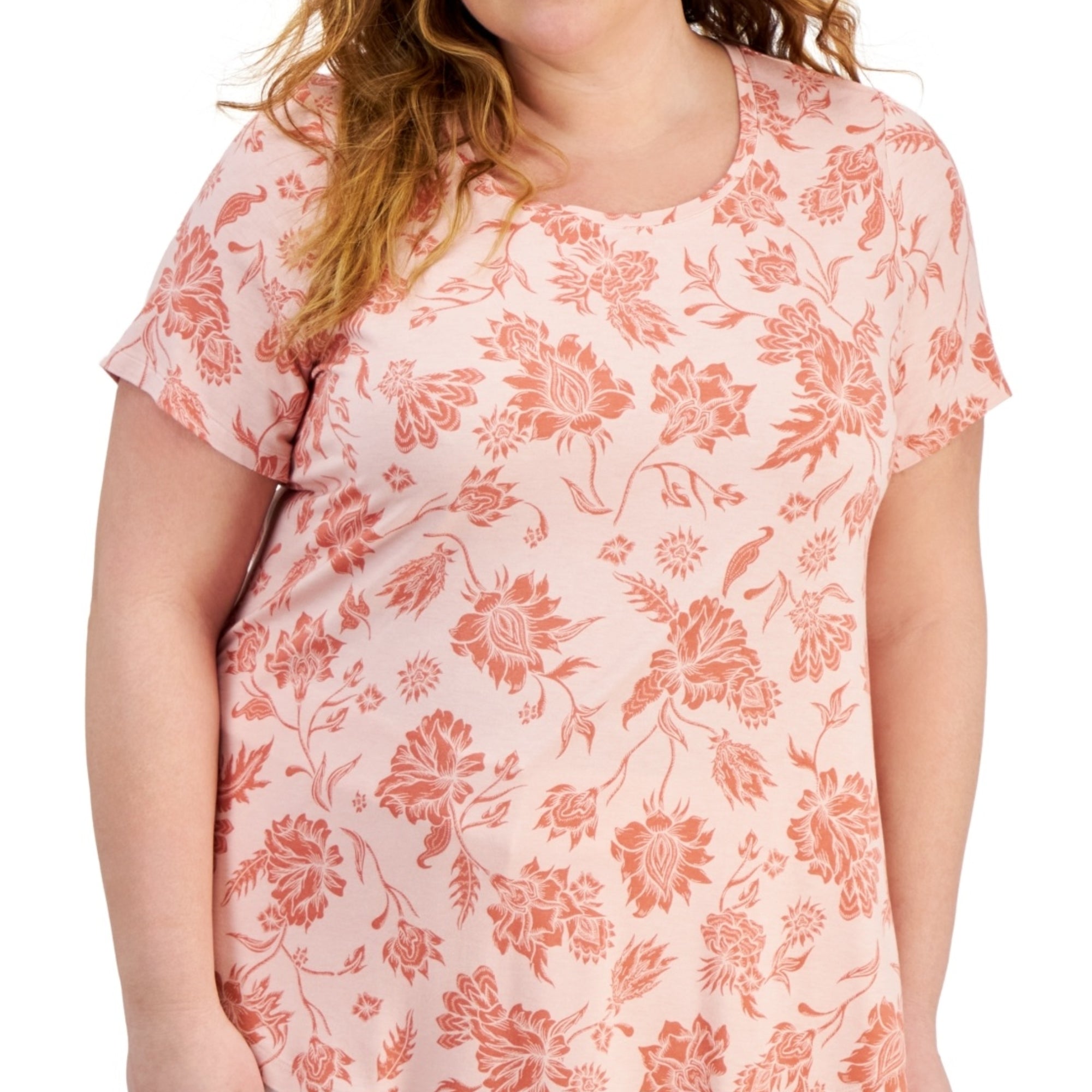 JM Collection Plus Size Floral Print Short-Sleeve Top – Rose Tint Combo, Size - 1X