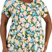 JM Collection Plus Size Oaklyn Floral-Print Short-Sleeve Top – New Avocado Combo, Size - 3X