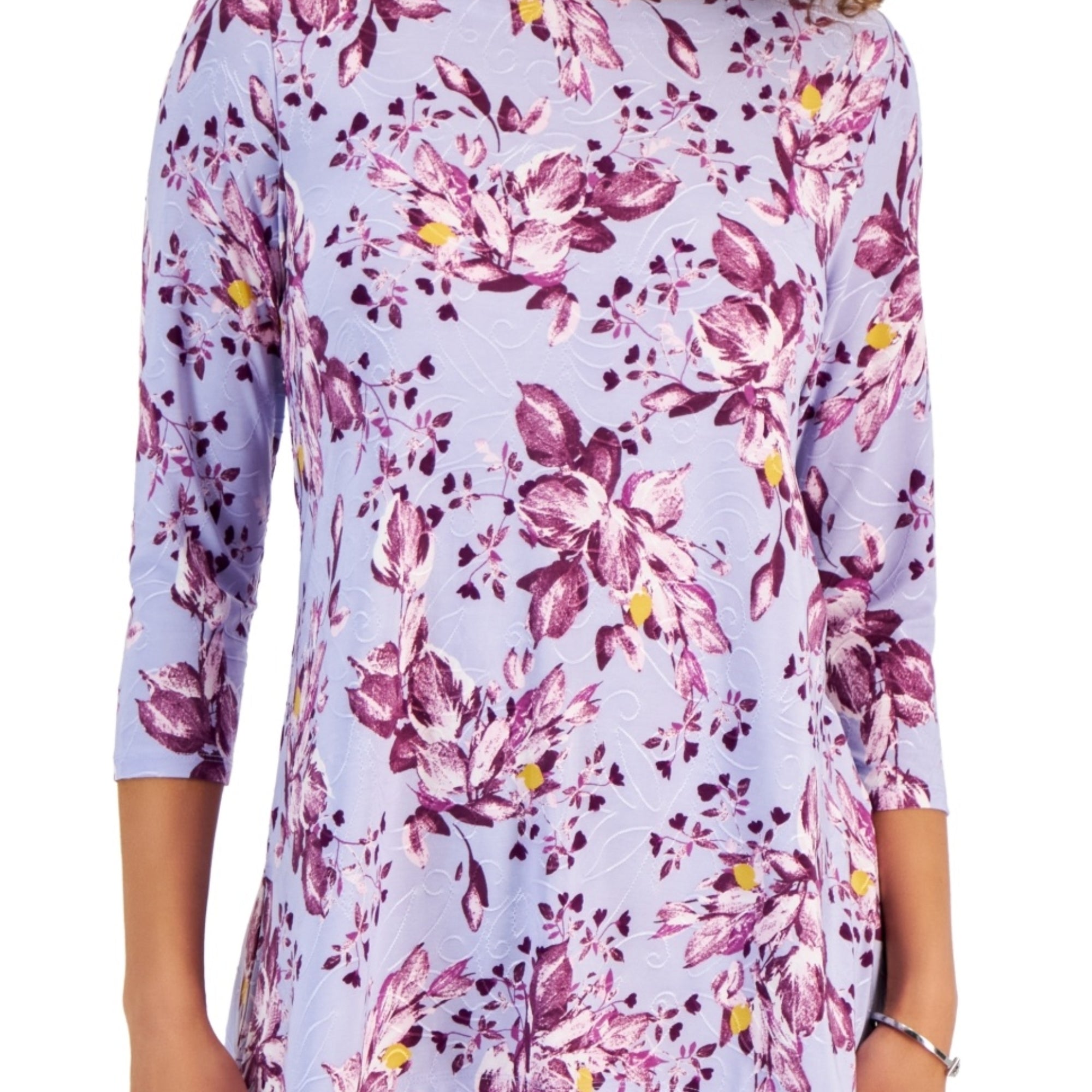 JM Collection Women's 3/4 Sleeve Printed Jacquard Top – Light Lavender Combo, XXL