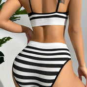 Colorblock Striped Bra & Panties, Medium - White/Black