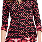 JM Collection Women's Chain Lace-Up Border-Print Tunic – Deep Black Combo, Medium