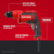 Craftsman 7 Amps 3/8 in. Corded Drill Driver - 500 RPM, 800W