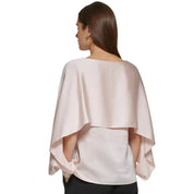 DKNY Women's Cape-Overlay Crewneck Top, Rosette Szie - M