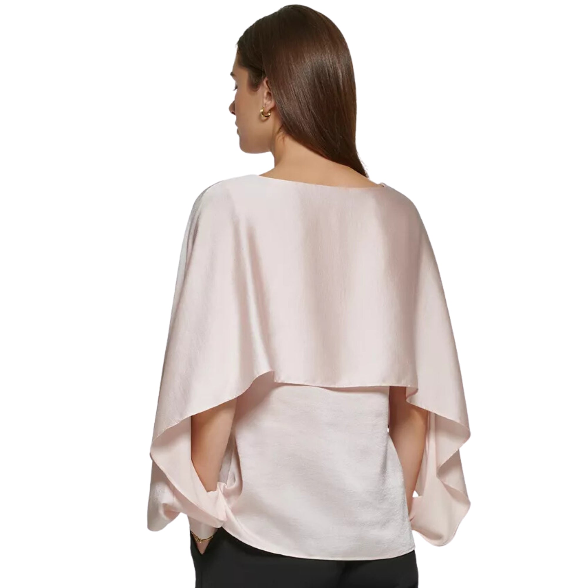 DKNY Women's Cape-Overlay Crewneck Top, Rosette Szie - M