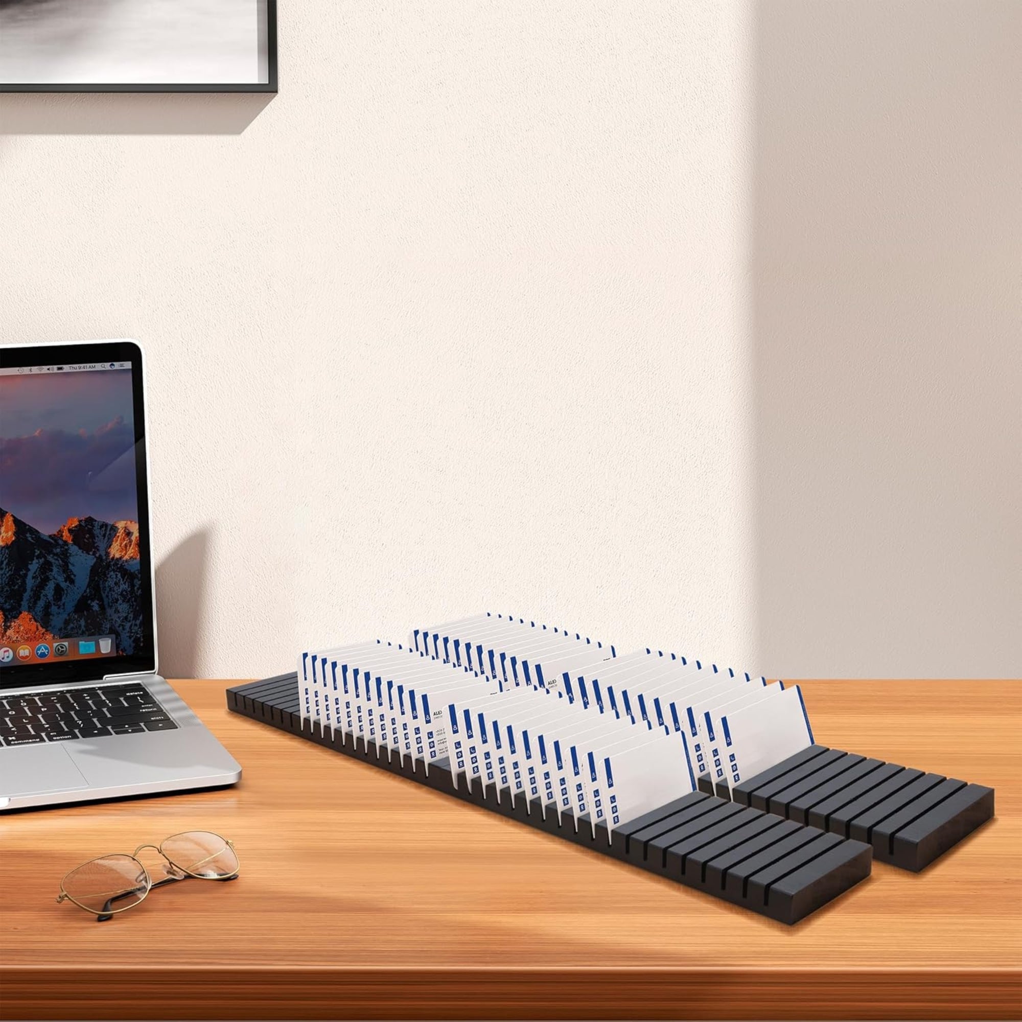 WILLOWDALE 4-Piece 12" Wood Name Badge Holder Organizer – Black Counter Card Display Stand