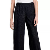 JM Collection Women's Satin Jacquard Wide-Leg Pants - Deep Black XL