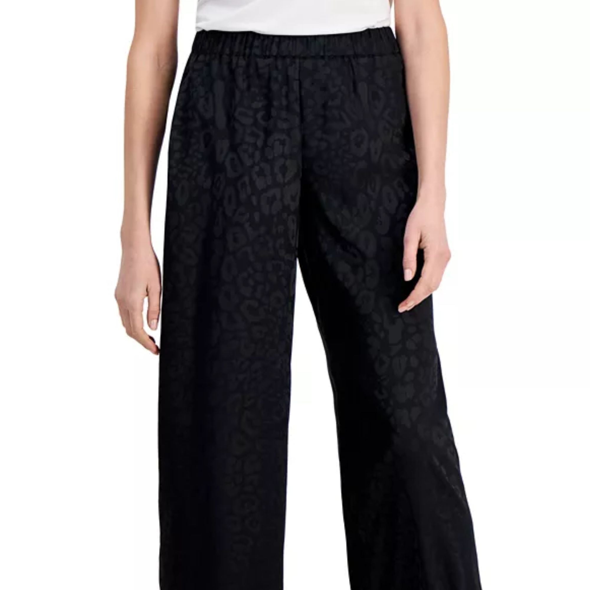 JM Collection Women's Satin Jacquard Wide-Leg Pants - Deep Black XL