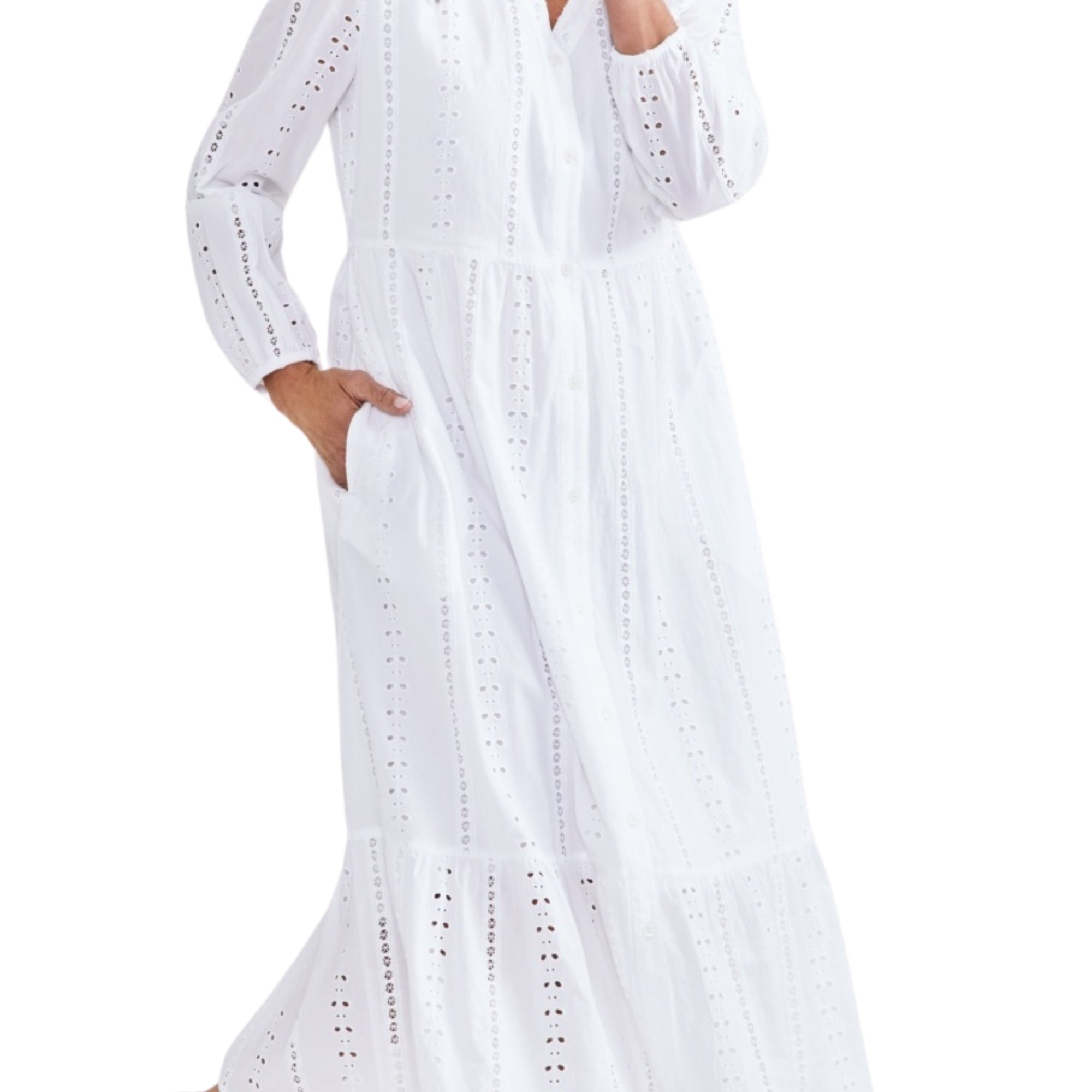 Style & Co Petite Cotton Tiered Eyelet Midi Dress – Bright White, Petite Medium
