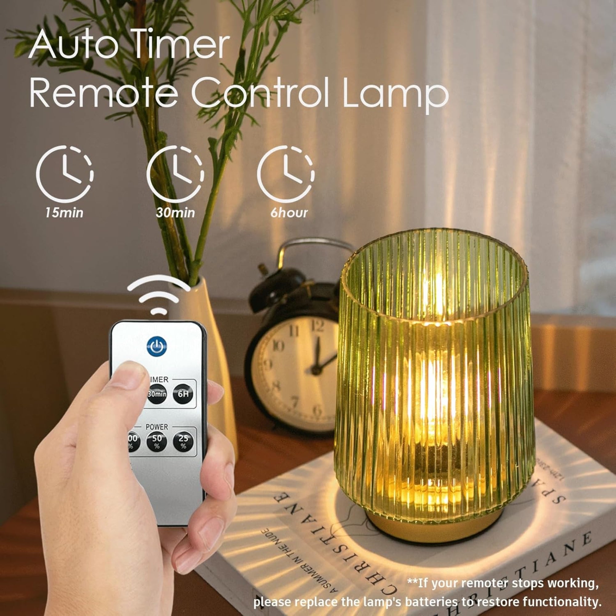 ULAROOM Battery Operated Lamp with Remote – Cordless, Dimmable Table Lamp with Timer – Forest Green / Gold