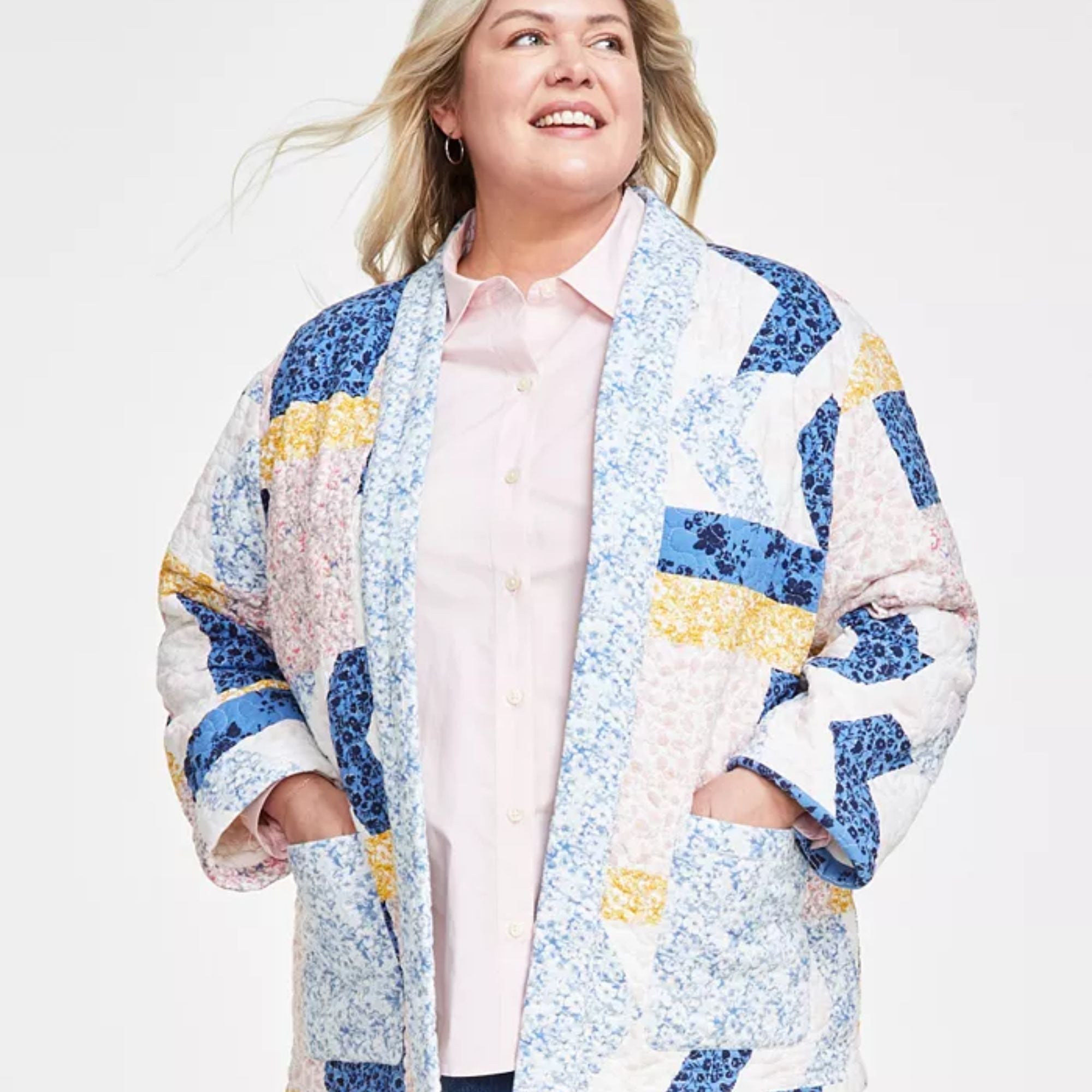Style & Co Plus Size Cotton Quilted Open-Front Jacket - Multi 2X