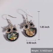 Vintage Bohemian Owl Drop Earrings with Inlaid Faux Gemstone