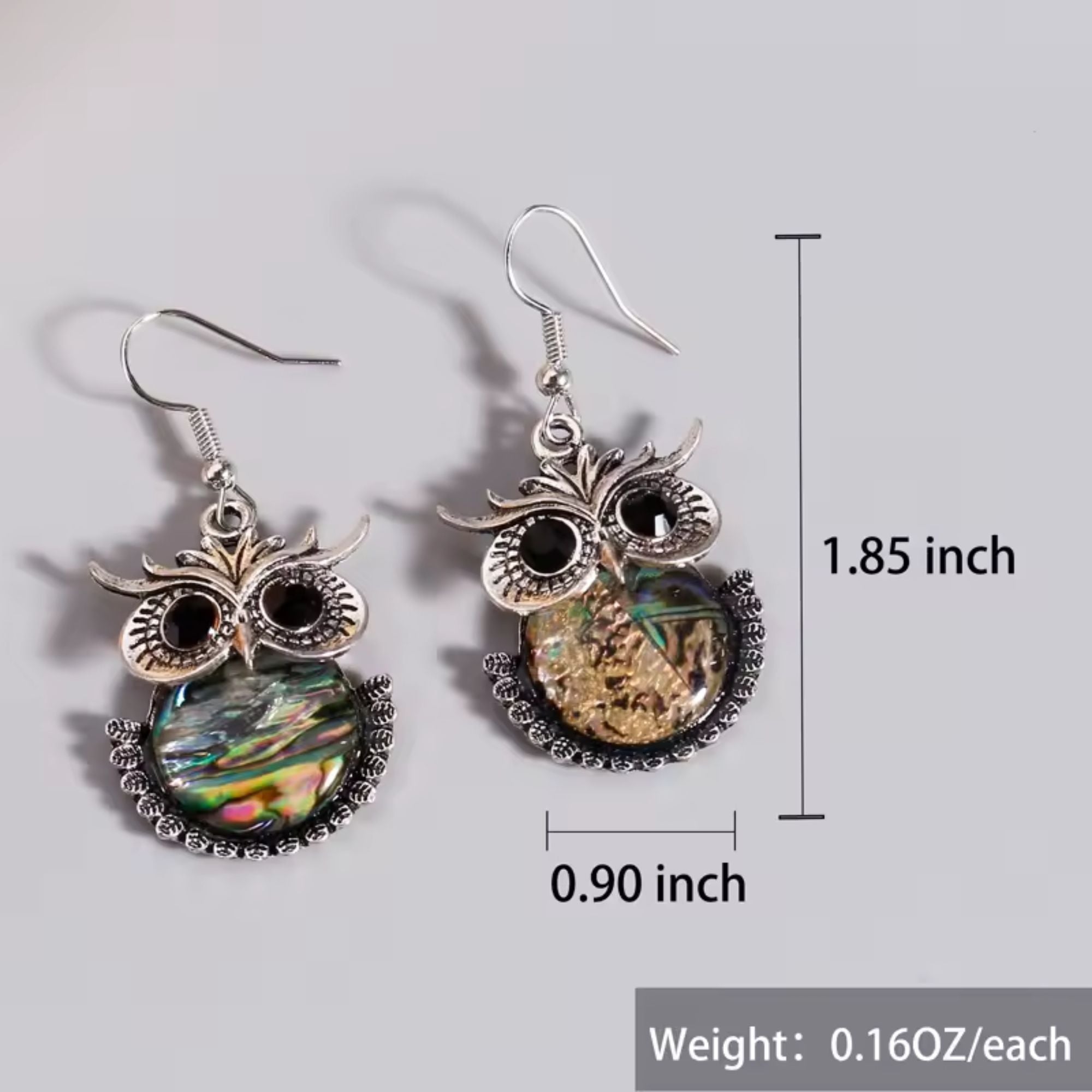 Vintage Bohemian Owl Drop Earrings with Inlaid Faux Gemstone