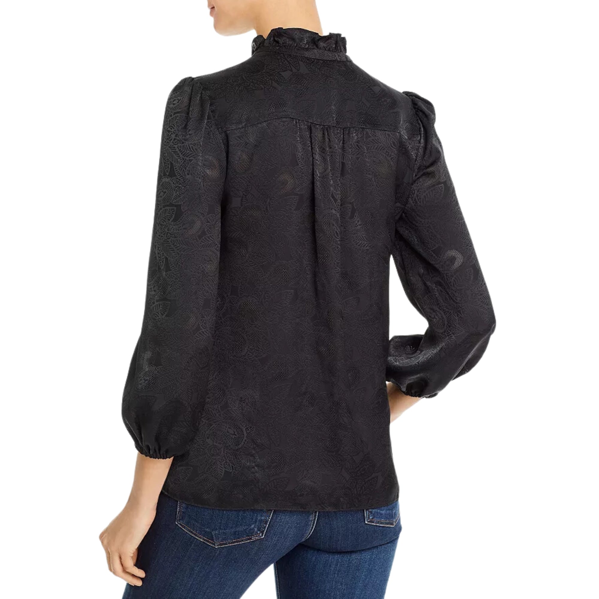 Joie Women S Black Caviar 3/4 Sleeve Ruffle V-neck Empriss Top Size XS