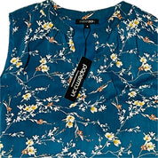 Papermoon Women's Lined Sleeves V-Neck Top – Floral Print, Blue, Size Medium