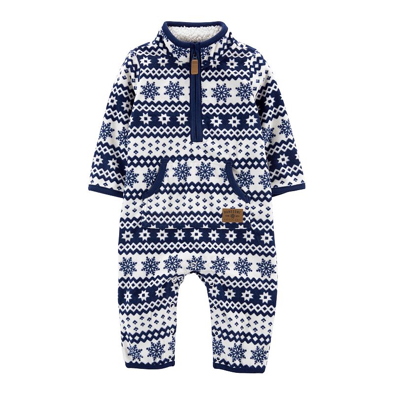 Carter's Baby Boy Fair Isle Coverall Jumpsuit With Pockets, Navy Blue - Size 6 Months