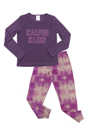 Calvin Klein Big Girls 2 Pc Velour Pant and Top Set, Mysterioso - Medium
