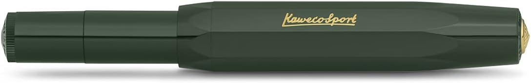 Kaweco CLASSIC SPORT Fountain Pen – Green with 23-Carat Gold-Plated Steel Nib & Iridium Tip – Medium (M) Nib – Uses Ink Cartridges – 13 cm
