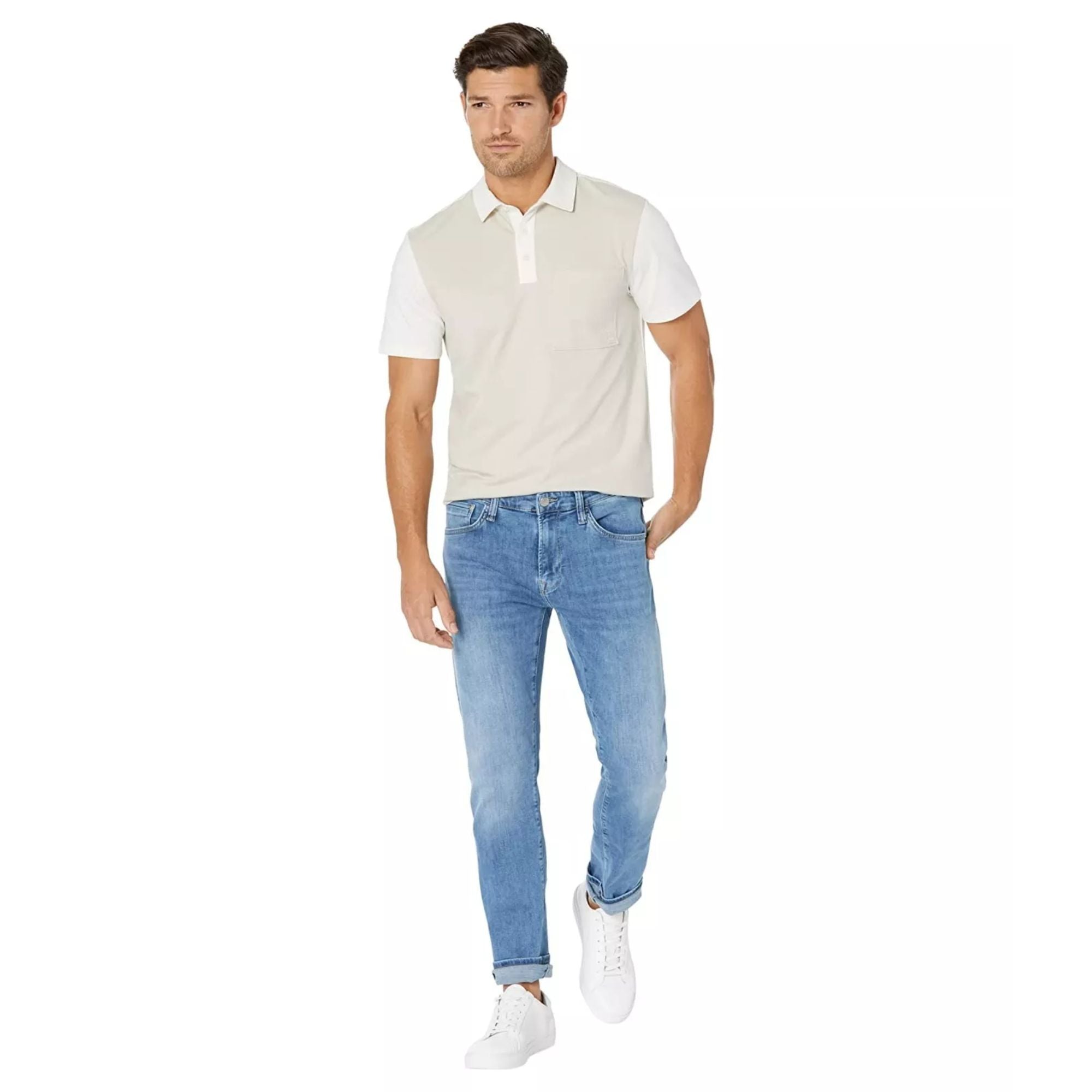 Calvin Klein Mens Colorblock Short Sleeve Polo Shirt, Beige - Medium