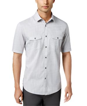 Alfani Men's Fit Button Down Short Sleeve Shirt With Front Pocket Light Gray - S