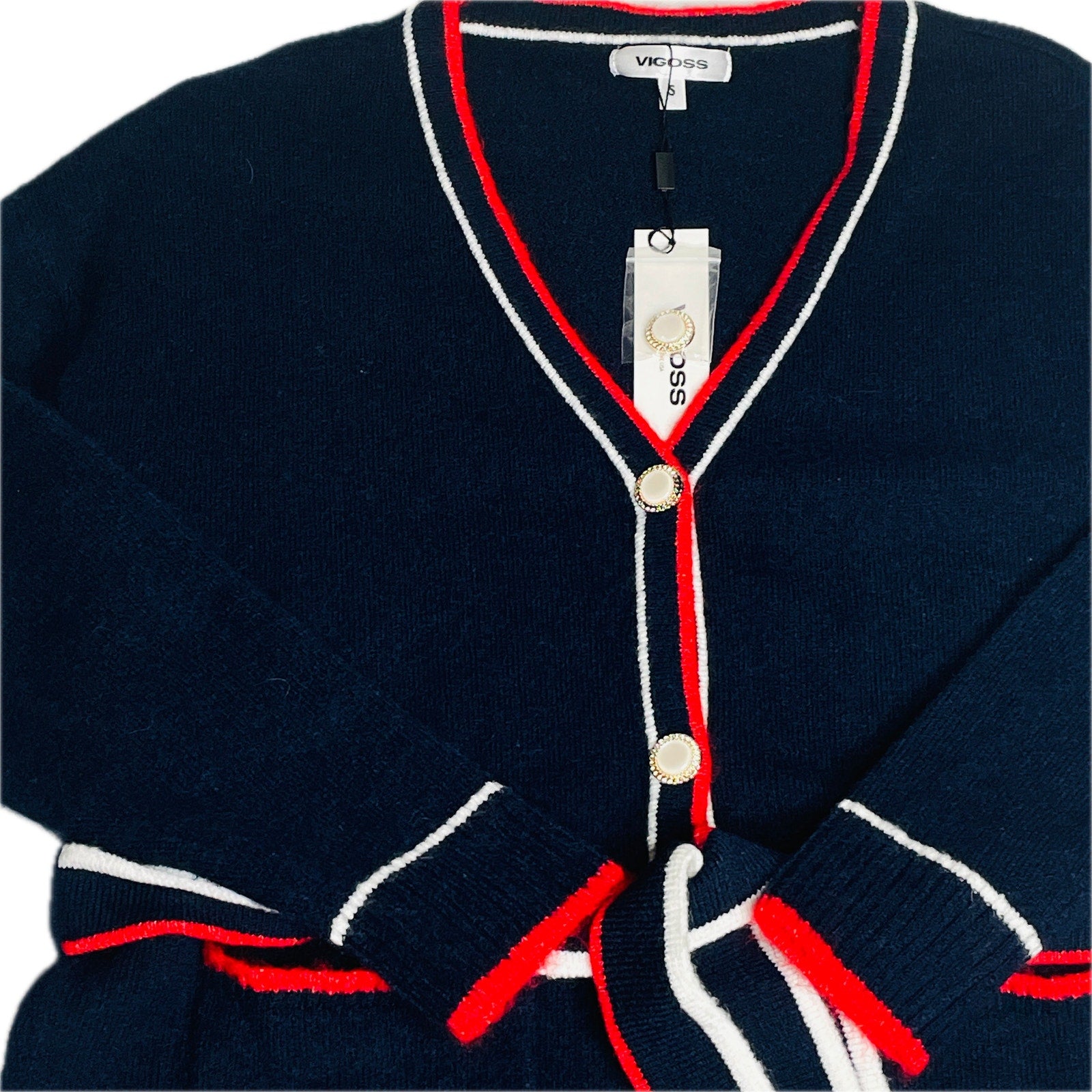 Vigoss Women's Long Retro Cardigan with Pockets & Trendy Buttons – Blue, Small