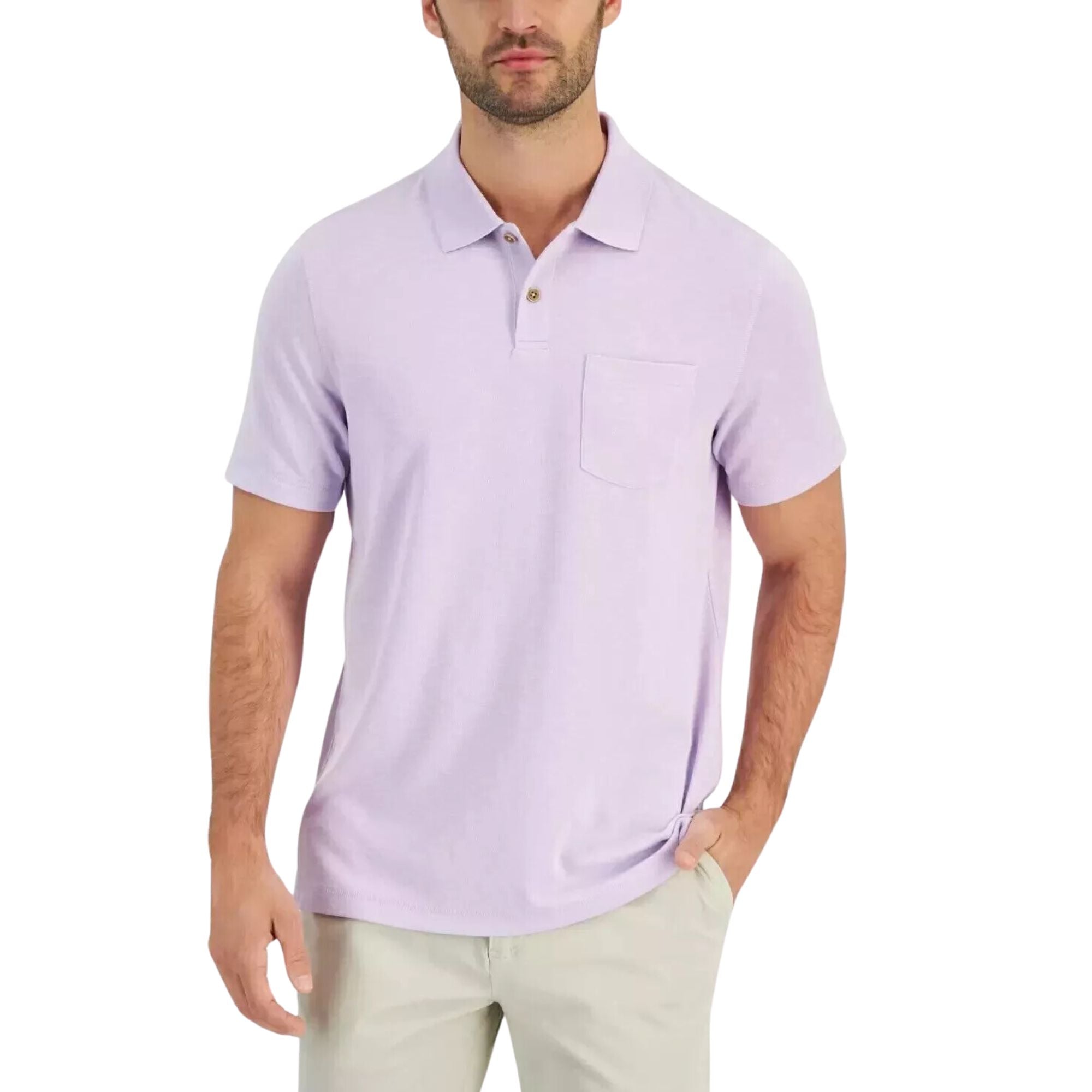 Club Room Men's Polo Short Sleeve Front Pocket, Purple - Medium
