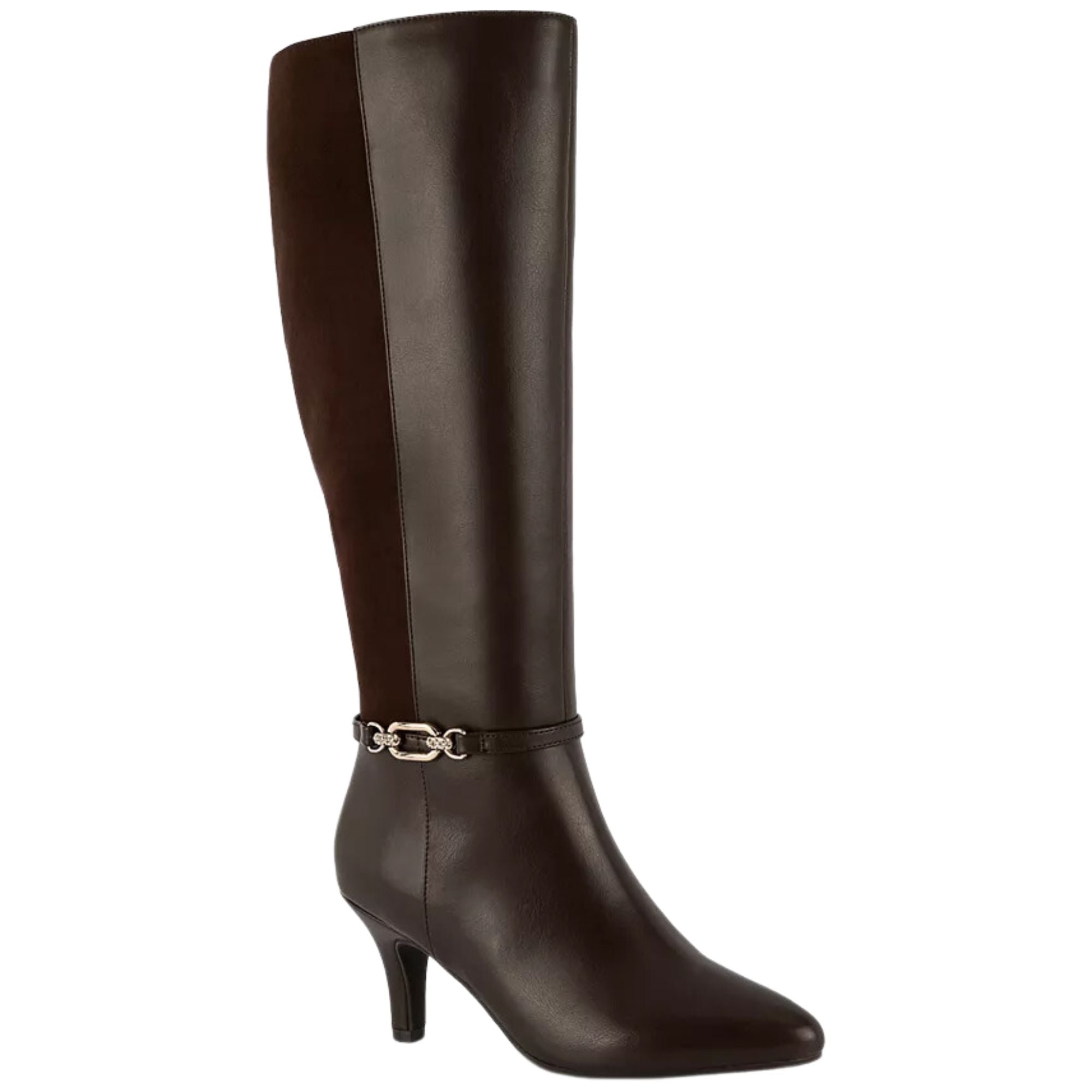 Karen Scott Brown Mixed Media Buckle Accent Stiletto Dress Boots – Size 7.5M