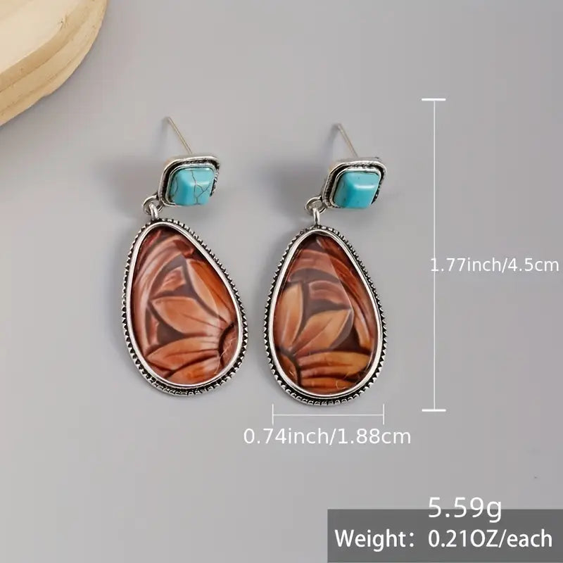 Retro Drop Earrings With Wooden Sunflower Detail