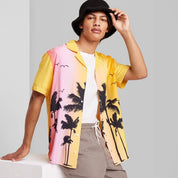 Original Use Men's Tropical Short Sleeve Button-Down Shirt – Palm Trees Ombre, Large