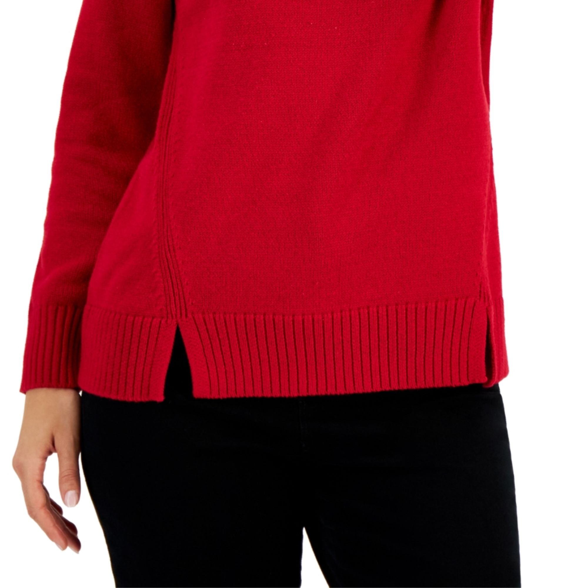 Karen Scott Women's Split Funnel-Neck Sweater - New Red Amore Medium