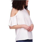 Michael Kors Women's Cold-Shoulder Halter Top with Keyhole Back and Flutter Sleeves Small