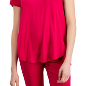 JM Collection Women's Satin-Trim Knit Short-Sleeve Top – Large