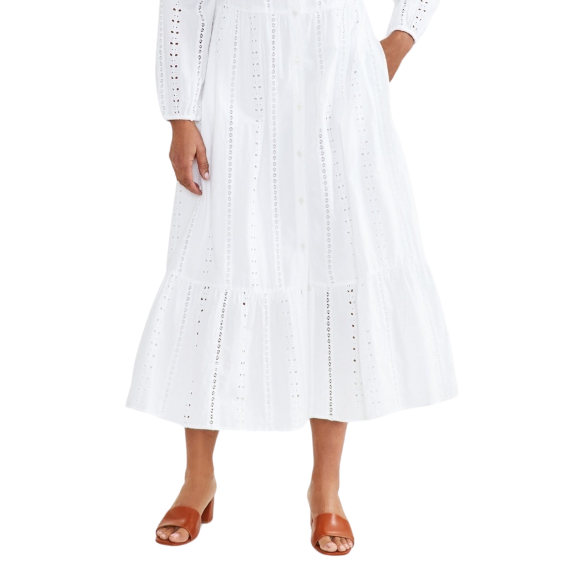 Style & Co Women's Cotton Eyelet Tiered Midi Dress – Bright White, Small