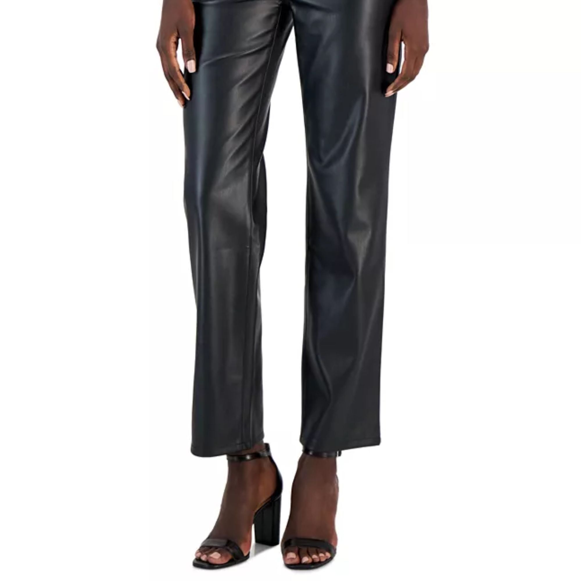 I.N.C. International Concepts Petite Faux-Leather Straight-Leg Pants – Deep Black, Size 14P
