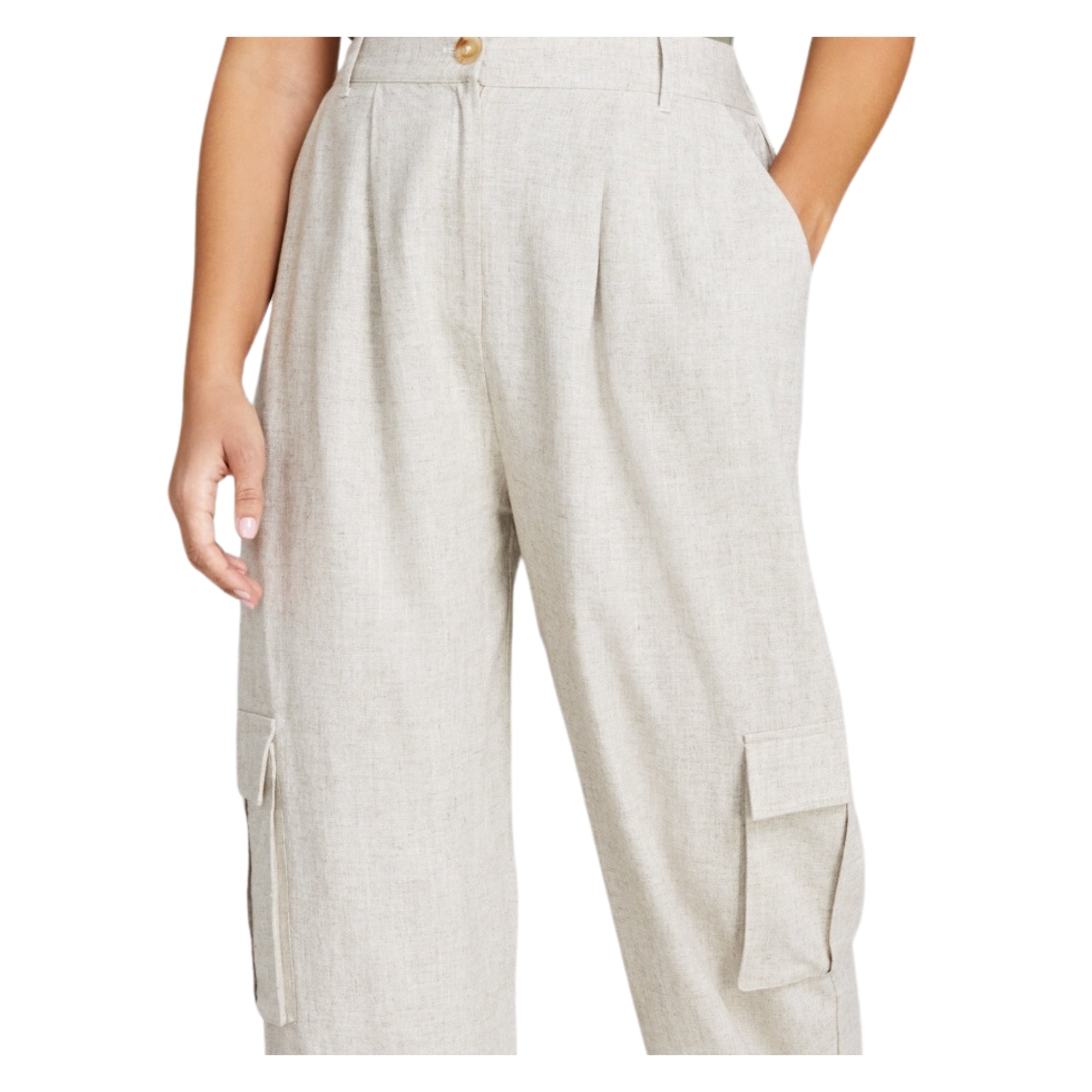 And Now This Women's High-Rise Linen Blend Cargo Pants – Tan, Size - XL