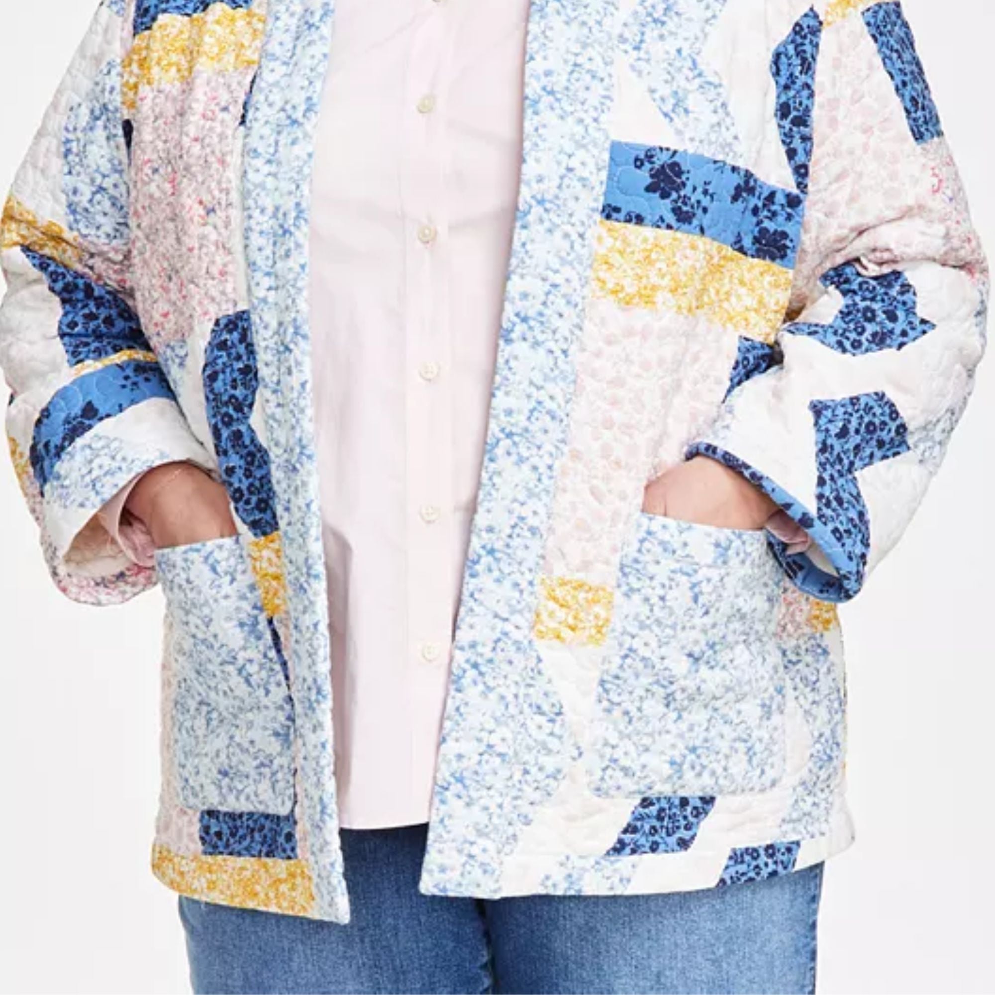 Style & Co Plus Size Cotton Quilted Open-Front Jacket - Multi 2X