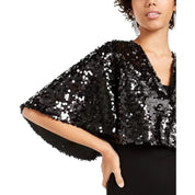 Teeze Me Women's Black Short Sleeve Sequined Capelet Top - Size Small